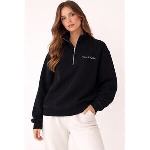 Museum of Peace & Quiet Sherpa Wordmark Quarter Zip-Up Sweater Black Womens Sz S